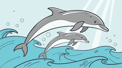 Dolphin Mother and Calf Swimming