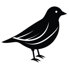 Stylized black silhouette of a small bird standing on white background