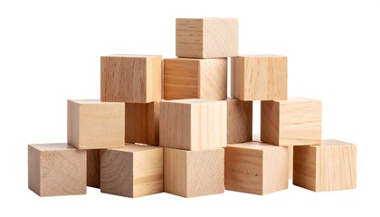 Wooden Blocks Pyramid Construction Isolated on White with Concept of Building Learning.