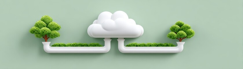 Cloud networking concept with interconnected icons digital environment abstract design green aesthetic