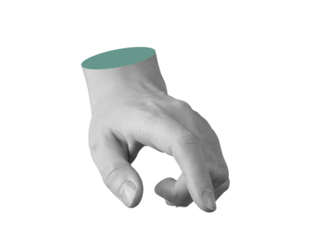 Finger pointing downward. Female hand outstretched, index tip extended, gesture for touchscreen