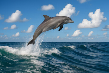 Fototapeta premium A Dolphin Leaping from the Ocean Captured in Action for Marine Wildlife and Nature Enthusiasts