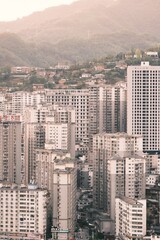 Naklejka premium Chinese hillside village, traditional houses, Han River valley