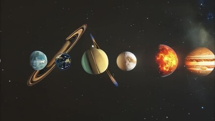 Planets gather in the solar system amidst glowing stars in a vibrant cosmic atmosphere