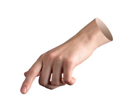 Finger pointing down, hand gesture with index tip extended, press touch signal, guide pointer