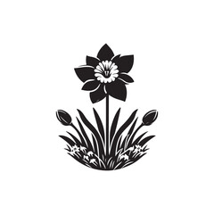 Daffodill Day Silhouette Vector Illustration, Solid White Background.