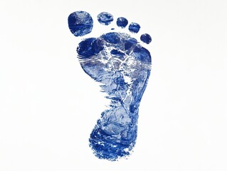 Solid Blue Footprint on White Background Showcasing Five Distinct Toes