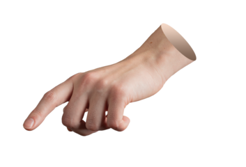 Finger pointing down. Hand in outstretched pose, finger showing direction, selection, control,