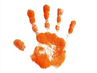 Handprint in Solid Orange Color on a White Background