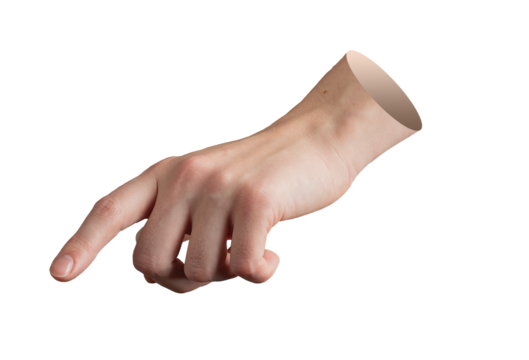 Finger pointing down. Hand in outstretched pose, finger showing direction, selection, control,