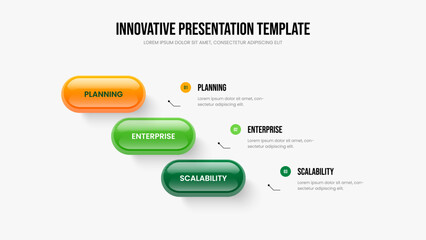 Fototapeta premium Visual Development Slideshow Template Vector Illustration. Professional Showcase Three Step Infographic Frame Layout. Business Proposal 3 Element Diagram Slide Design.