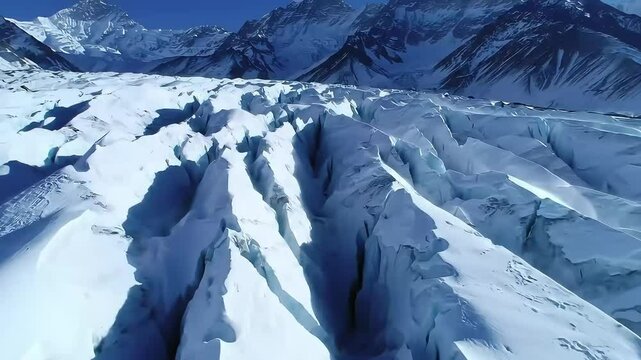 pure white snow in the Himalayan mountains with cold wind blowing