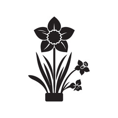 Daffodill Day Silhouette Vector Illustration, Solid White Background.