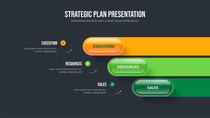 Marketing Report 3 Step Diagram Slideshow Design. Sales Performance Three Element Infographic Frame Template. Business Growth Presentation Layout Vector Illustration.