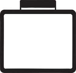 Minimalist black and white icon of a briefcase or portfolio on a white background