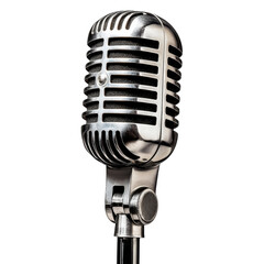 Classic Vintage Microphone Silver Shine Retro Recording Vocal Radio on transparent background