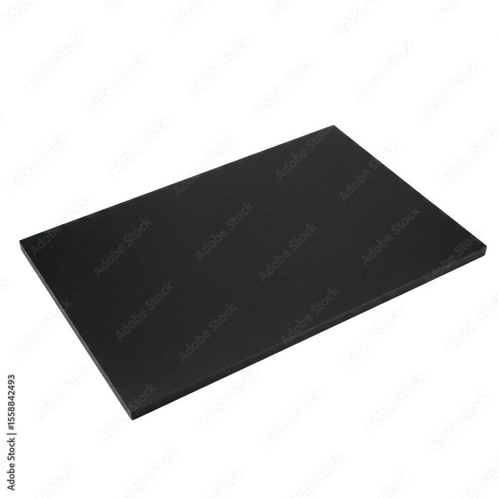 Poster pristine dark-surfaced rectangular scratchboard sheet, flat lay on transparent isolated background, 