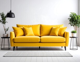 Yellow sofa in modern living room