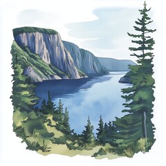 Gros Morne National Park. Gros Morne National Park hand drawn watercolor illustration