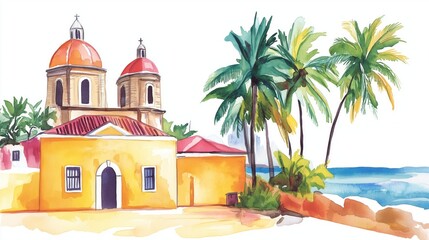 Old San Juan. Old San Juan hand drawn watercolor illustration