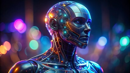 Cyberpunk Woman: Futuristic Portrait of a Biomechanical Being 3D icon high quality resolution