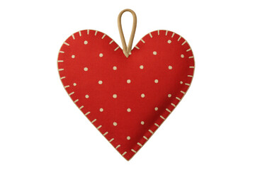 Dotted red heart pendant dangling on transparent backdrop, symbolizing love and romantic sentiments for festive design elements