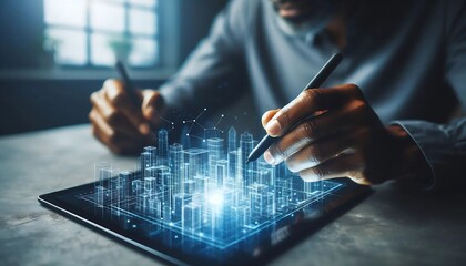 Creative Professional Developing Graphic Project with Digital Tools