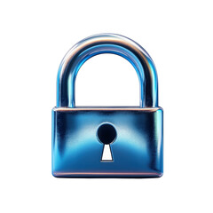 Blue chrome padlock security access control protection isolated metallic on transparent background