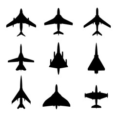 Military Aircrafts silhouettes isolated on white background vector illustration