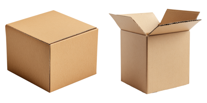 Brown cardboard boxes isolated on transparent PNG perfect for packaging and shipping visuals