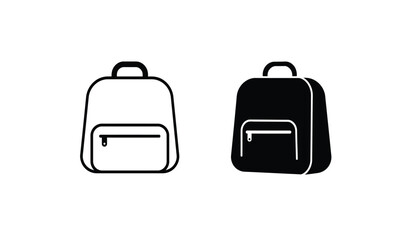 Backpack icons set in solid black and stroke line style