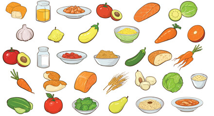 Colorful Food Group Illustration – Fruits, Vegetables, Meats, Dairy & Grains