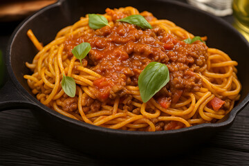 Spaghetti Bolognese with Fresh Basil for a Hearty and Classic Italian Meat Sauce Pasta Dish