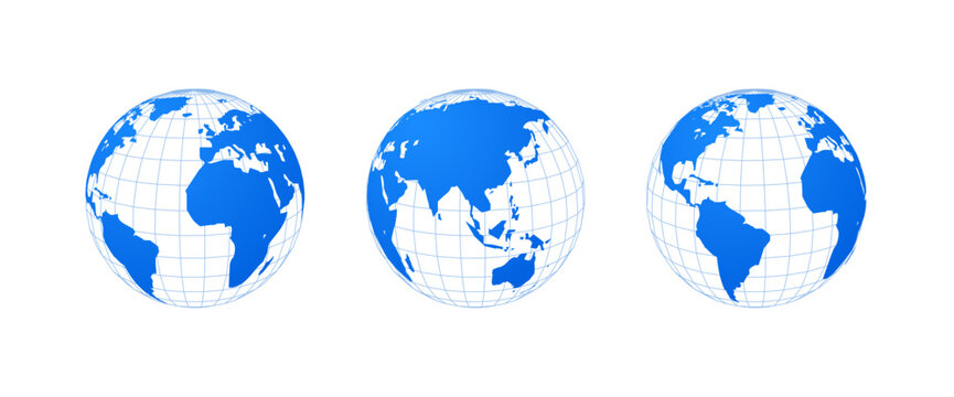 World globe earth vector icon. Global planet map america asia world earth travel concept illustration