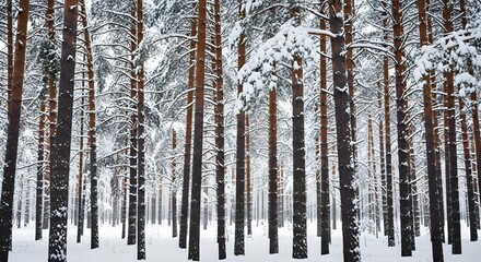 Snowy Pine Trees Forest Scene, Tranquil Winter Landscape