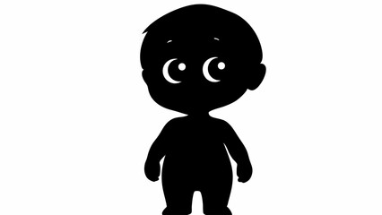 Silhouette of a cartoonish child with large eyes and a round head standing on a white background