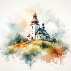 Remote Chapel Between Forest and Sky. AI generated illustration