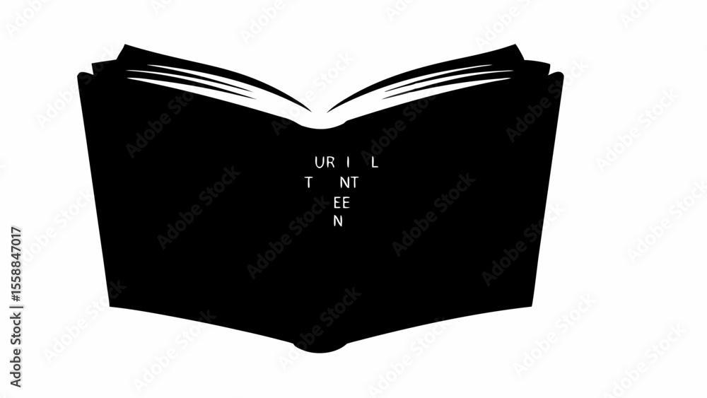 Aufkleber open book with visible pages and text url content teen in black and white simple illustration design