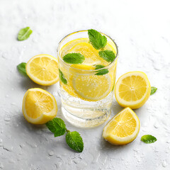 Healthy Detox Drink with Lemon and Mint on White Background