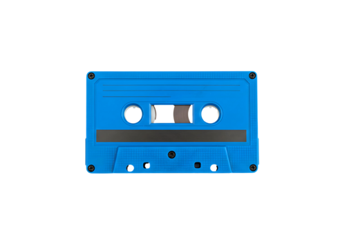 Vintage audio cassette tape with label isolated on transparent background