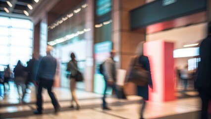 Naklejka premium Blurred motion of business attendees at trade show in contemporary conference center 