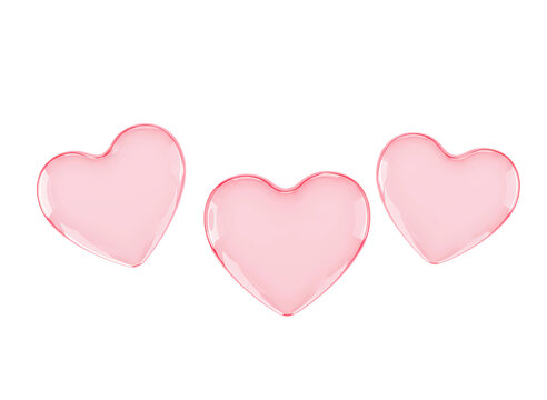 translucent heart shaped bubbles floating together isolated on transparent background