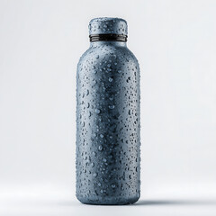 Reusable Water Bottle with Condensation on White Background
