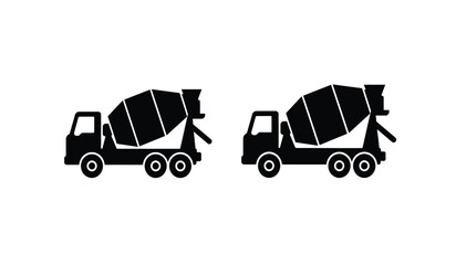 outline silhouette concrete mixer truck set isolated on white background