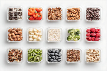 Healthy Snack Meal Prep Portions Arranged on White Table