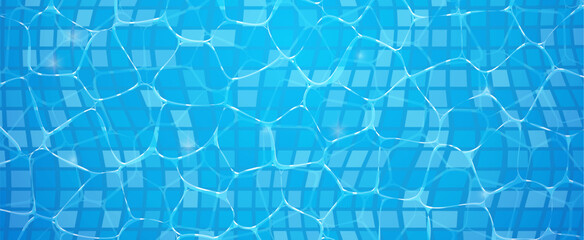 Blue water surface rippling wave pattern. Water swimming pool surface summer texture aquatic clean background.