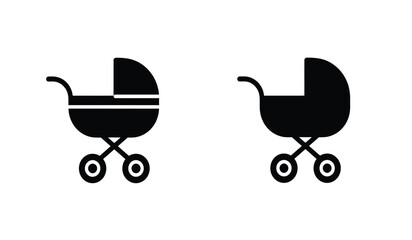 Baby carriage icons. Baby carriage, pram, stroller symbols. Baby stroller illustration.