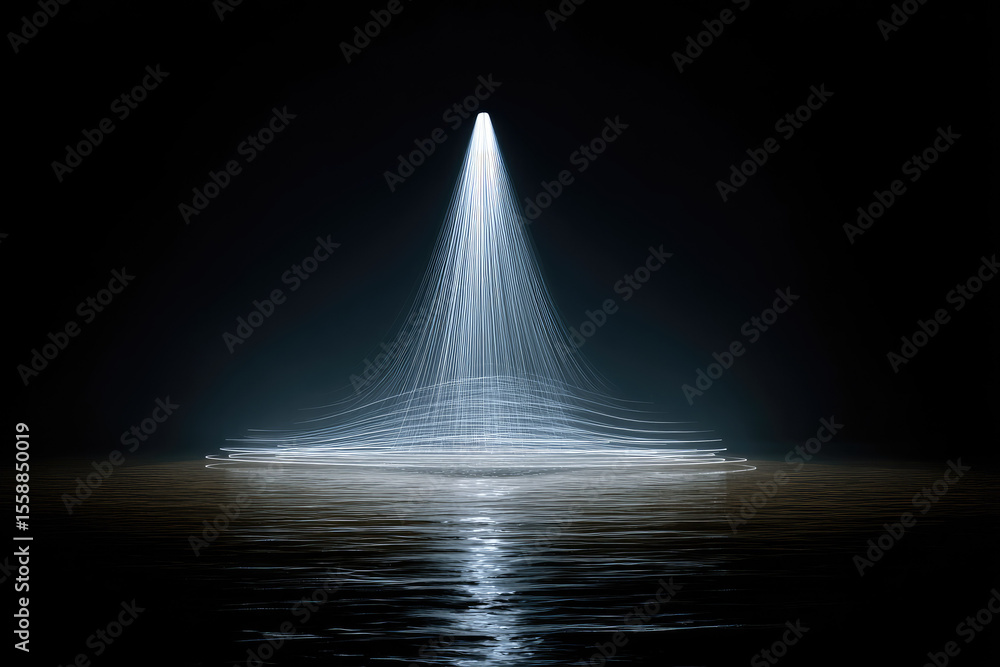 Aufkleber futuristic calm user interface concept with glowing white light beam projected on water surface, cre