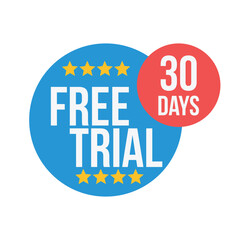 colorful 30 days free trial emblem.