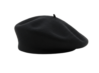 Classic black beret hat accessory isolated on transparent background
